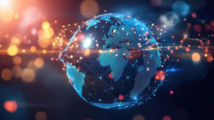 Obraz premium Glowing Digital Earth with Illuminated Network on a Dark Background