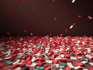 Obraz premium Confetti-like pieces of paper scattered on the floor, torn confetti, scattered papers