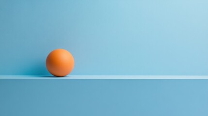 A Single Orange Sphere Resting on a Blue Shelf