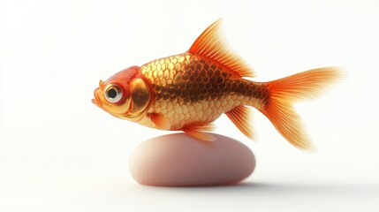 Obraz premium A vibrant goldfish resting atop a smooth pink egg against a minimalist white background