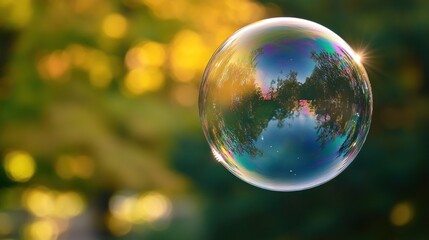 A Soap Bubble Reflecting a Sunlit Forest