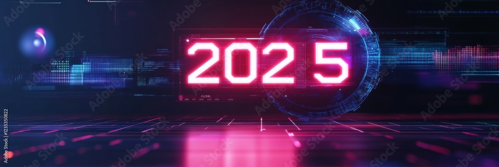 Poster Futuristic digital calendar displaying the year 2025 with sleek design and dynamic visuals. Generative AI