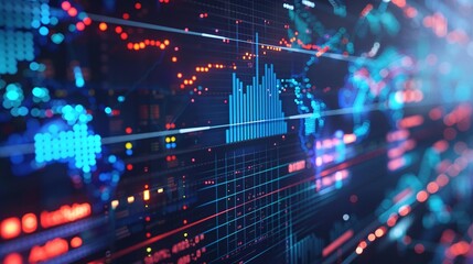 Fototapeta premium Vibrant Futuristic Financial Data Visualization with Colorful Glowing Charts and Graphs Showcasing Dynamic Market Analytics and Investment Intelligence