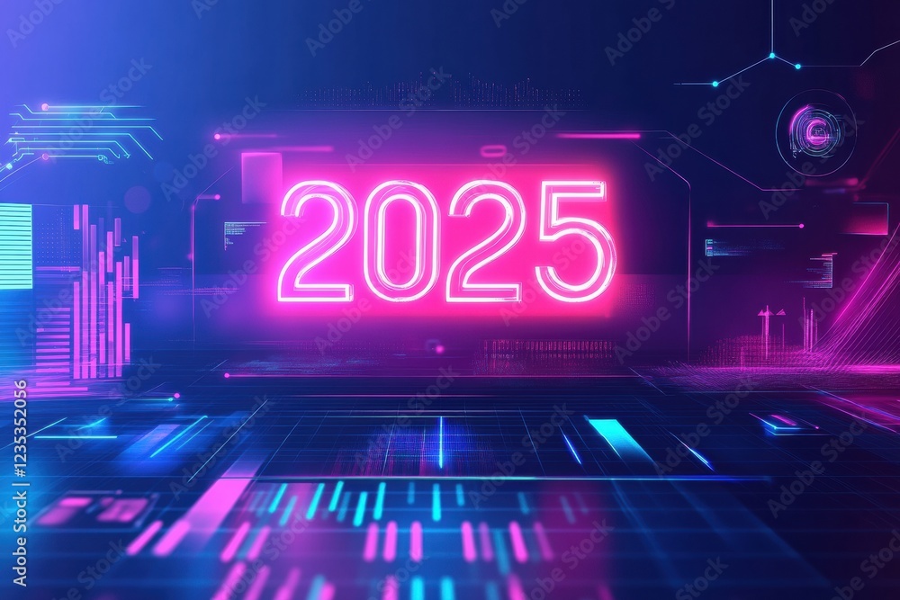 Leinwandbilder futuristic digital calendar with sleek design showcasing the year 2025 in vibrant colors against a h