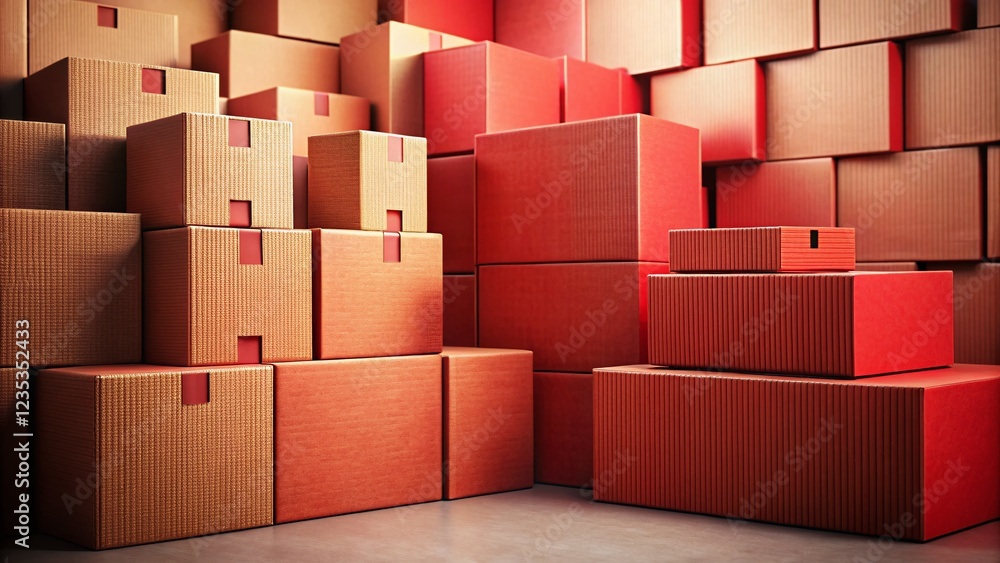 Poster stack of red cardboard boxes - left composition with copy space