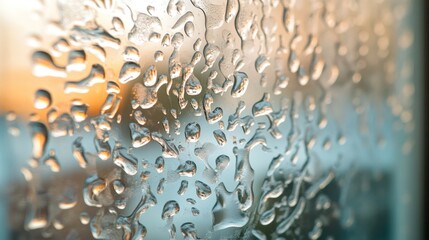 Close-up of Water Droplets on a Window with a Blurred Background