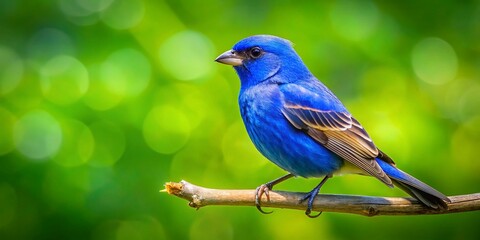 Stunning Blue Grosbeak Perched Amidst Foliage with Bokeh Effect