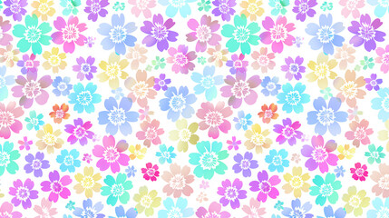 Floral pastel-colored pattern on a white background, pastel colors, simple design, cute