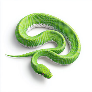 Green snake on white background, New Year Symbol , card, postcard, banner, element for art work design with space for text	on white background
