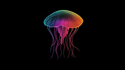 Obraz premium Rainbow Jellyfish Ocean Dark Background