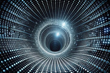 Surreal 4K Loop: Binary Code Tunnel - Abstract Black and White Data Stream