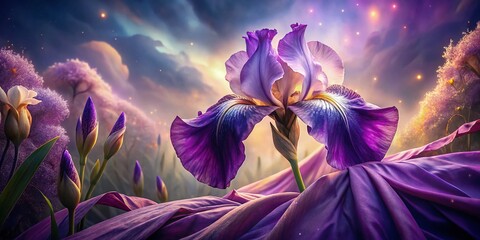 Surreal Bearded Iris Bloom: Dreamlike Purple Flower Photography