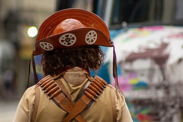 Chapéu e cartucheira de couro parte de fantasia de cangaceiro.  © Luiz Leite