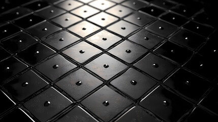 Seamless metal floor plate with a diamond pattern on a black metal background, featuring contrasting chiaroscuro lighting, deep shadows. Chiaroscuro Contrast. Illustration