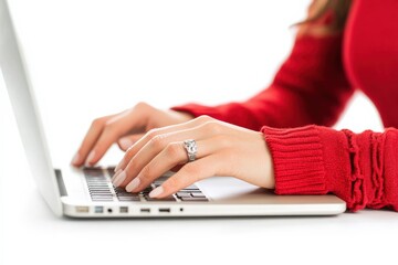 Group of Coworkers Collaborating on Laptop Isolated on White Background with Copy Space