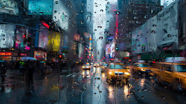 Water droplets on glass, city background, blurry, raindrops, mobile phone wallpaper, water drops on the window, blurred street view in front of it.