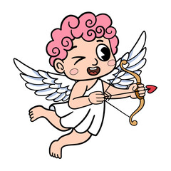 Groovy retro cupid aiming a bow. Cute character for Valentine's day.