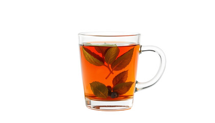 Glass Mug of Refreshing Herbal Tea with Mint on transparent background.