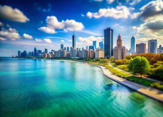 Fototapeta premium Vibrant Blue Water and Sky in Chicago's Lake Michigan