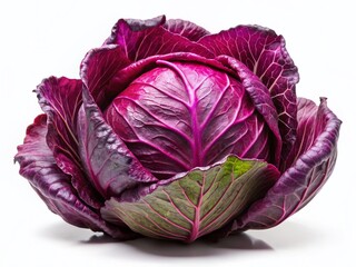 Obraz premium Vibrant Red Cabbage Isolated on White Background - Fresh Vegetable Stock Photo