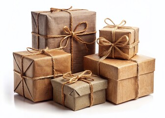 Vintage Gift Boxes Collection:  Rustic Holiday Presents on White Background
