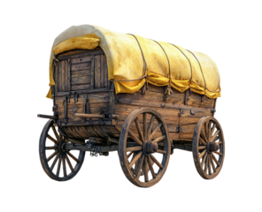 Vintage Wooden Wagon with Yellow Cover on Transparent Background