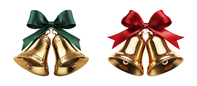 Elegant Golden Bells with Holiday Ribbons