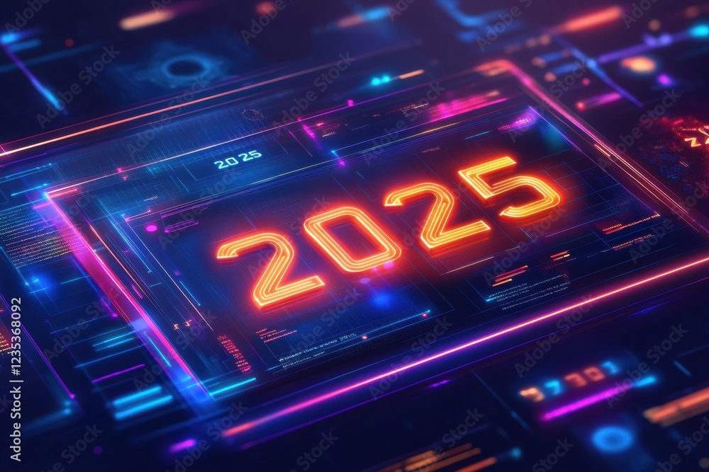 Leinwandbilder Futuristic digital calendar displaying the vibrant year 2025 with sleek and colorful visuals. Generative AI