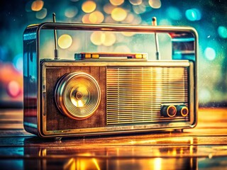 Fototapeta premium Vintage Radio Static Double Exposure: Analog vs. Digital Media Revolution