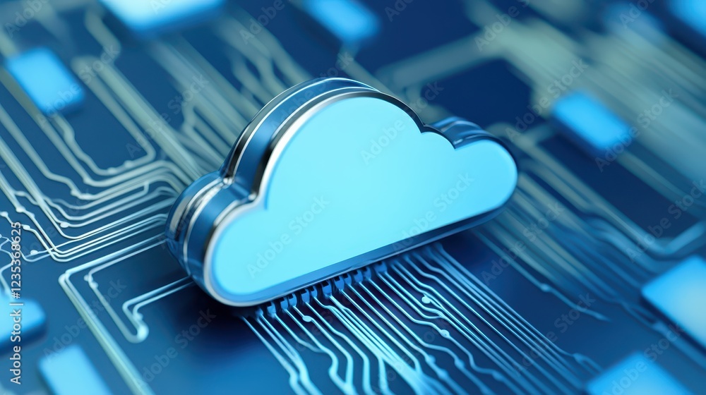Poster cloud computing on circuit board, exploring the future of digital technology and network infrastruct