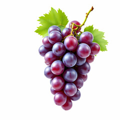 Fototapeta premium Fresh Bunch Of Purple Grapes With Green Leaves On Isolated Background