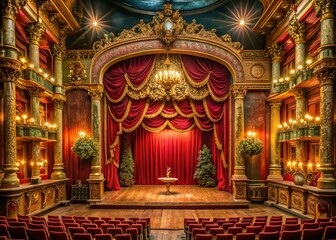 Fototapeta premium Vintage Theater Stage with Rich Decor and Warm Lighting