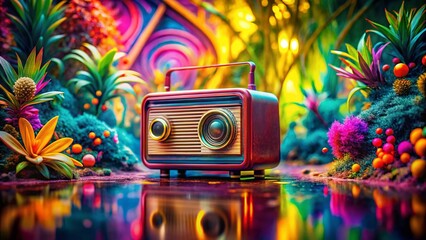 Vintage Toy Radio with Surreal Background