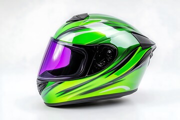 Fototapeta premium Stunning Green Motorcycle Helmet with Purple Visor
