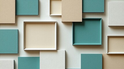 Abstract arrangement of colorful frames on a wall, showcasing artistic potential and design