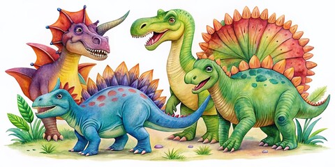 Fototapeta premium Watercolor Dinosaur Illustrations for Kids