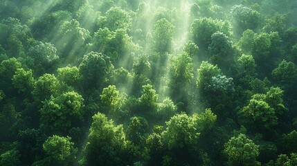 Naklejka premium Aerial View of Sunlit Lush Forest Canopy