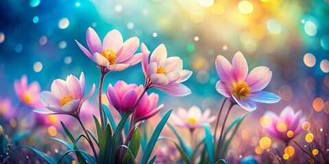 Fototapeta premium Watercolor Spring Flowers Bokeh Background for Social Media Posts