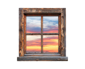 Rustic Window Frame with Scenic Sky View