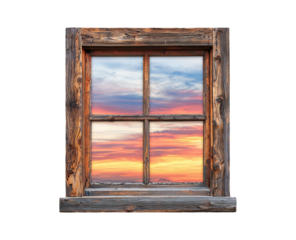 Rustic Window Frame with Scenic Sky View