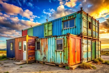 Obraz premium Weathered Container Home in Need of Repairs on Light Background
