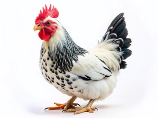 Fototapeta premium White and Black Chicken with Red Beak on White Background