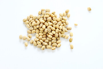 Carioca beans on the white background. Top view of brazilian grains.