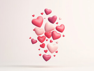 A Cloud of Love: A whimsical cluster of pink and red hearts floats against a soft, airy background, evoking feelings of love, romance, and affection.  