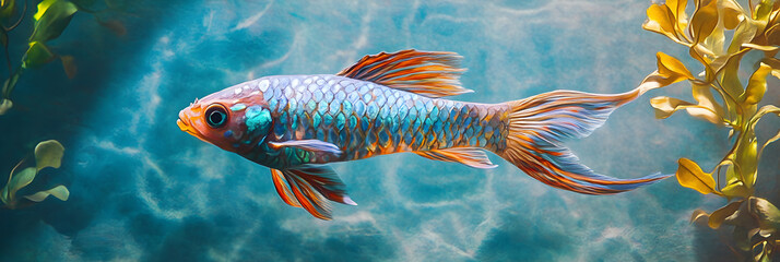 Naklejka premium Serenade in Water: The Elegant Dance and Vivid Beauty of a Resplendent Killifish in Its Natural Habitat