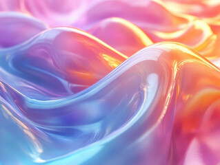 Obraz premium Dreamy Pastel Waves: Abstract close-up of iridescent, flowing waves in pastel shades of pink, blue, and orange. The image evokes a sense of serenity and ethereal beauty. 
