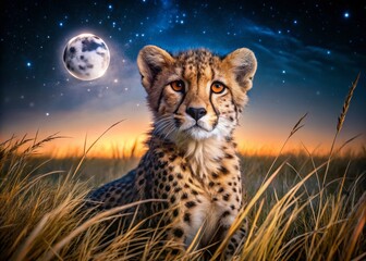 Obraz premium Young Cheetah at Night in Etosha National Park, Namibia - Wildlife Photography