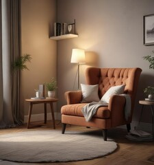 Cozy reading nook with a plush armchair and a side table, snug corner, comfortable seating