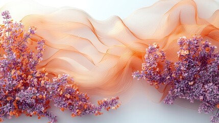 Flowing fabric with vibrant flowers creating a serene atmosphere in soft colors