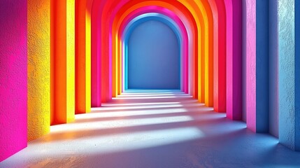 Vibrant archway with colorful shadows creating a surreal atmosphere